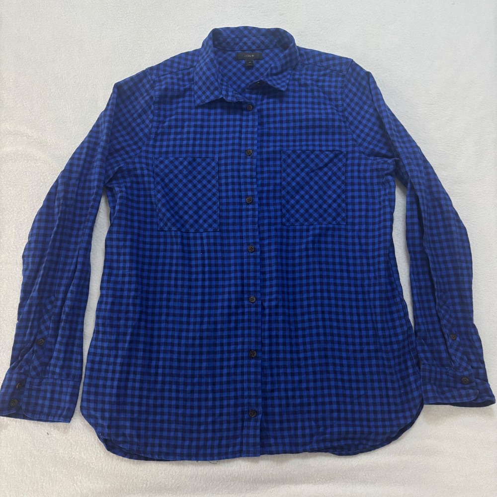 J.Crew Womens Blue Gingham Cotton Button Down Shirt Long Sleeve Size 12